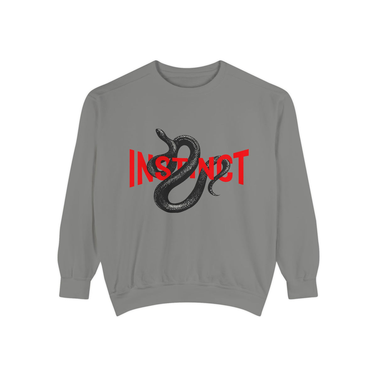 Instinct Snake Sweatshirt — Graphic Crewneck with Bold Red Text