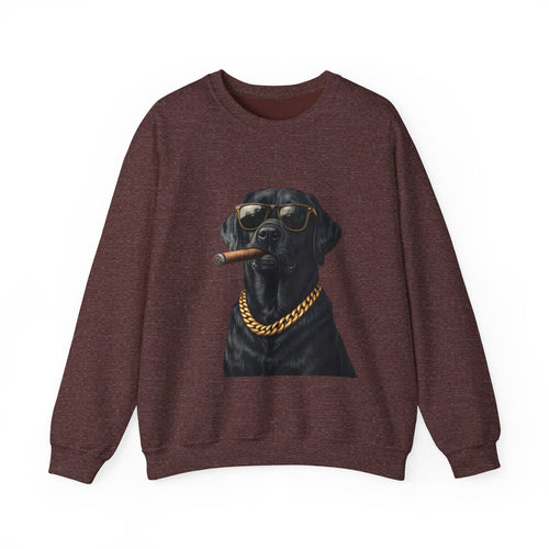 Cool Black Lab Crewneck Sweatshirt — Dog with Cigar & Gold Chain Graphic