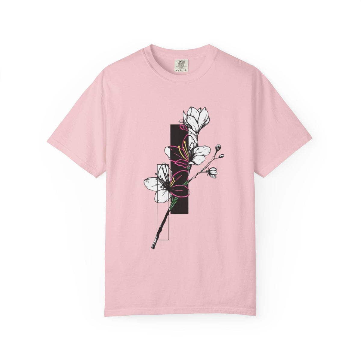 Floral Minimalist T-Shirt — Black Bar Magnolia Graphic