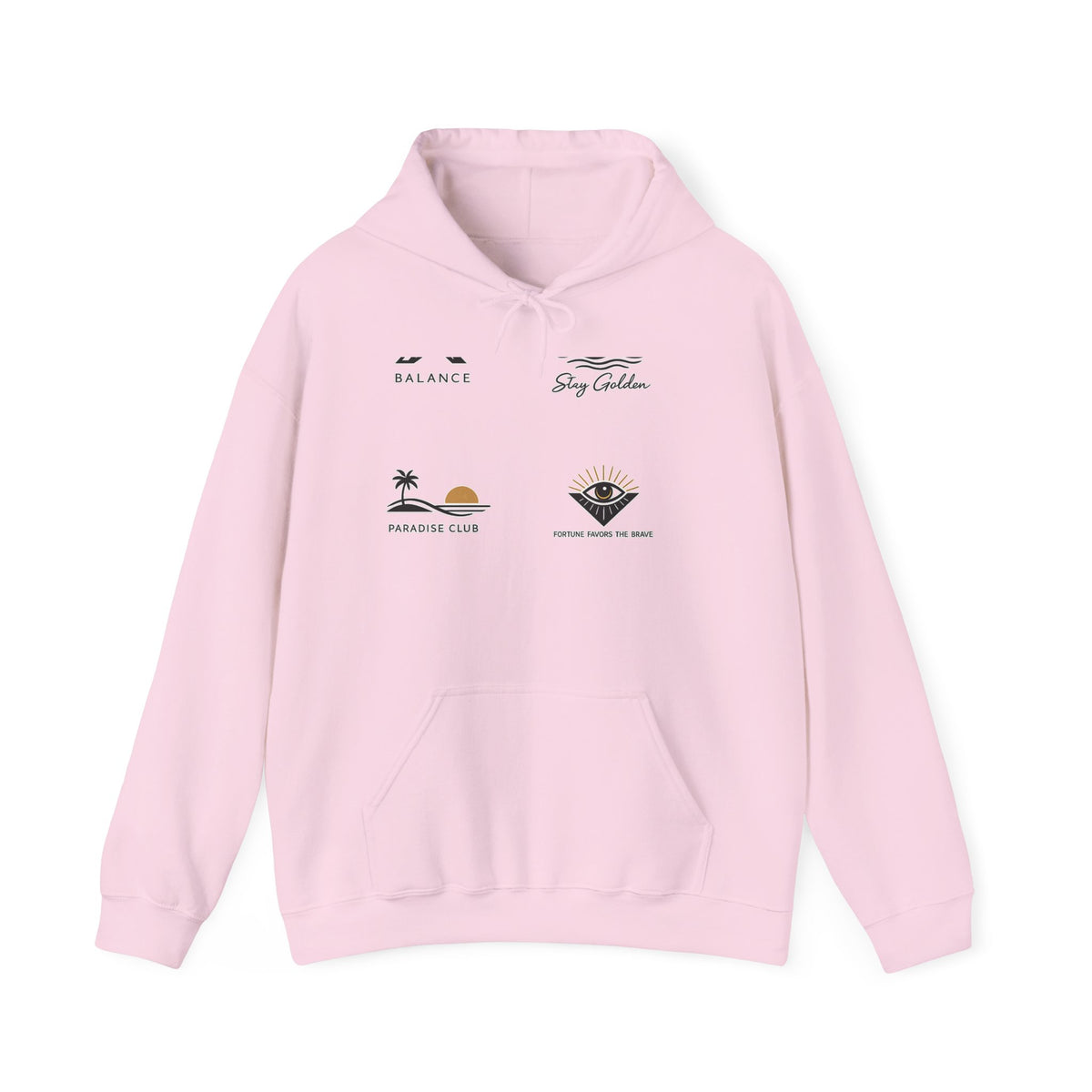 Balance Mountain Hoodie — Minimalist Sunrise Graphic Hooded Sweatshirt