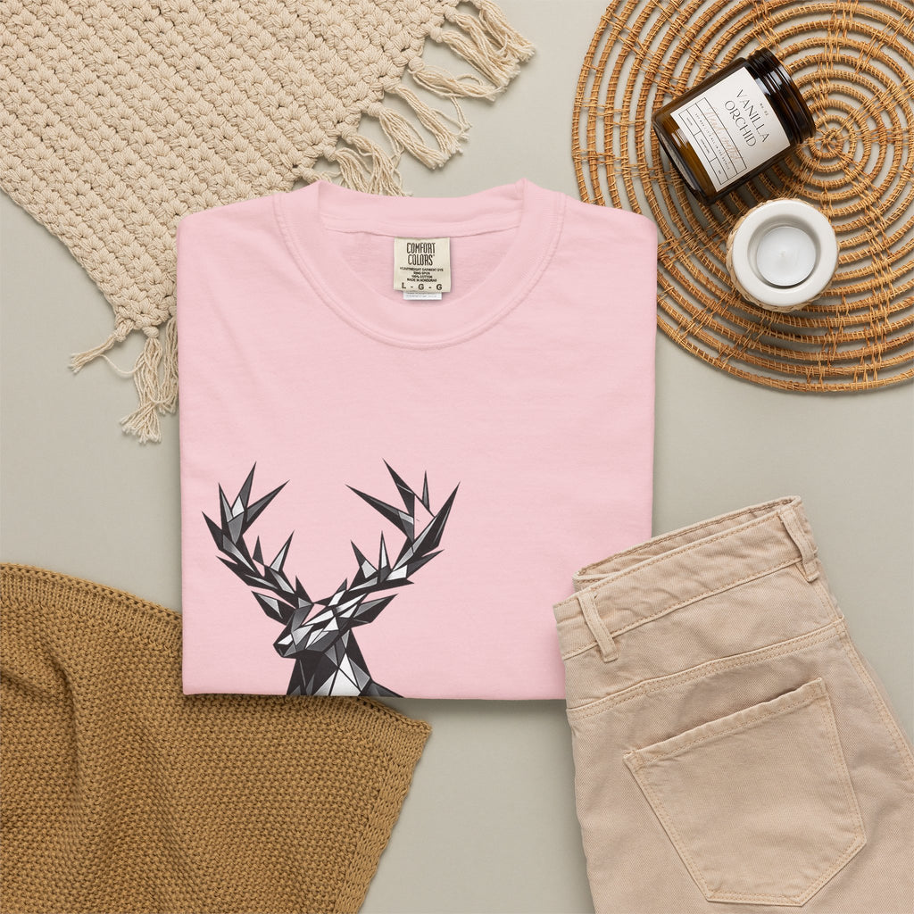 Geometric Stag T-Shirt — Black Polygon Deer Graphic Tee