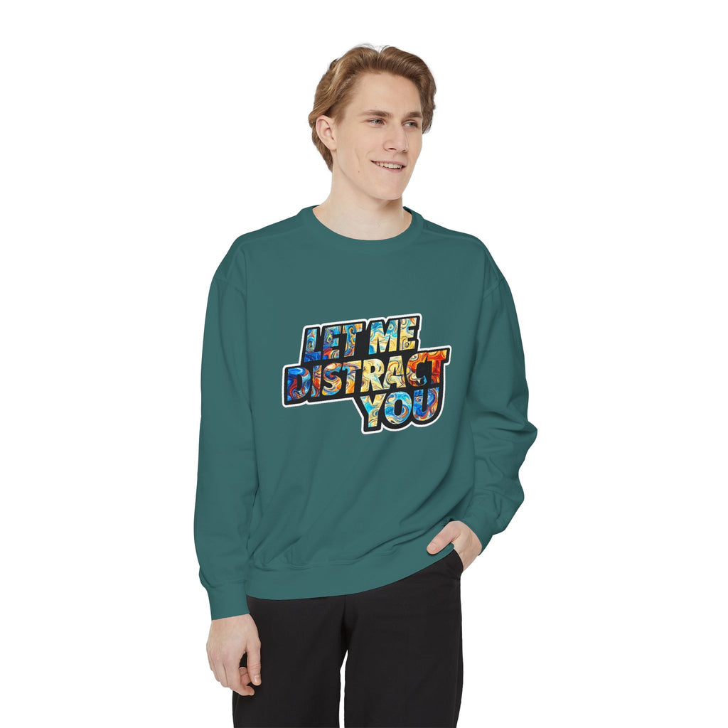Let Me Distract You Sweatshirt — Colorful Retro Graphic Crewneck