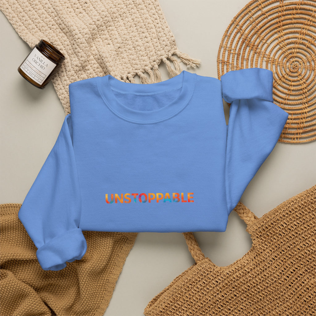 Unstoppable Crewneck Sweatshirt — Inspirational Rainbow Text Pullover