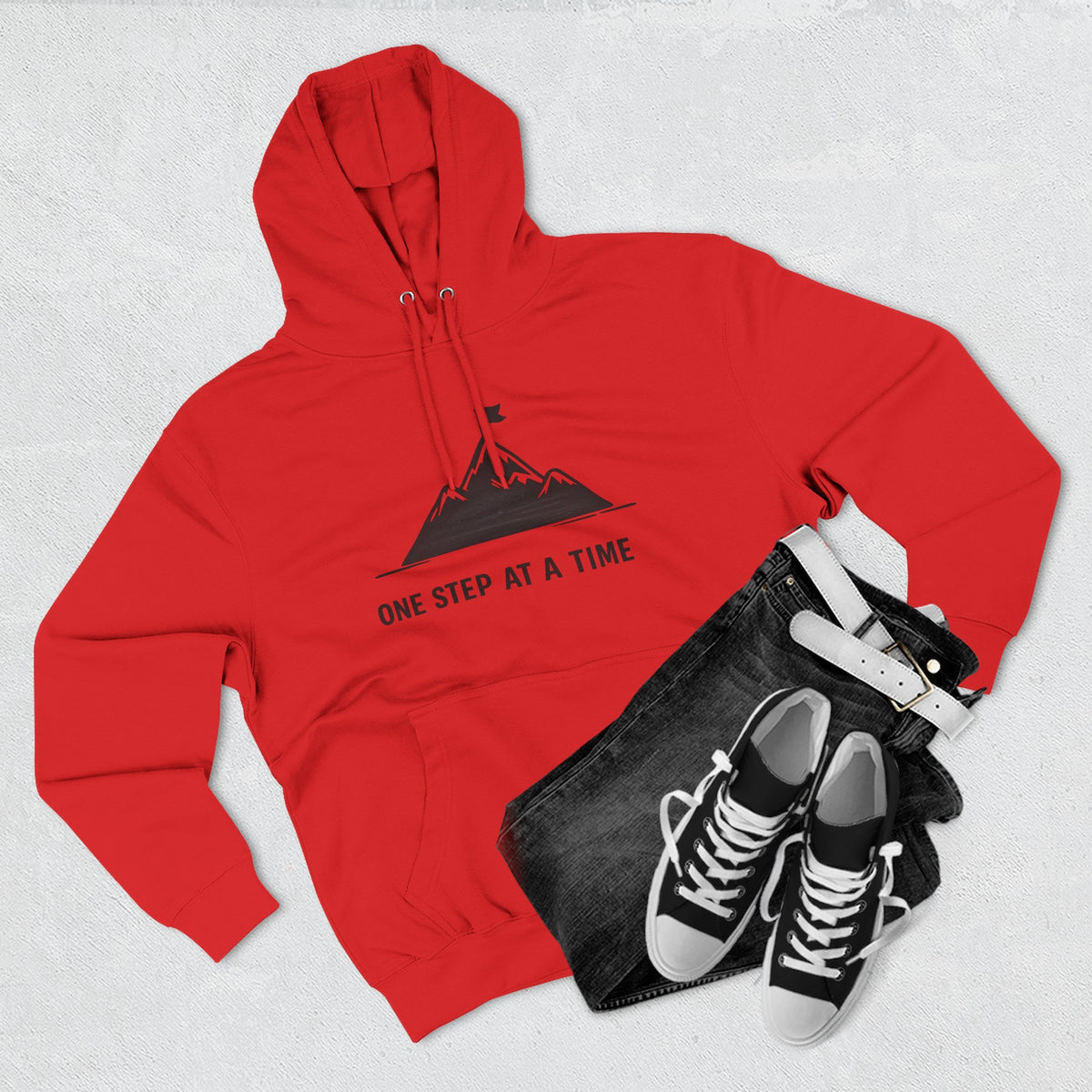 Hoodie - 'One Step at a Time' Mountain Graphic Fleece Hoodie