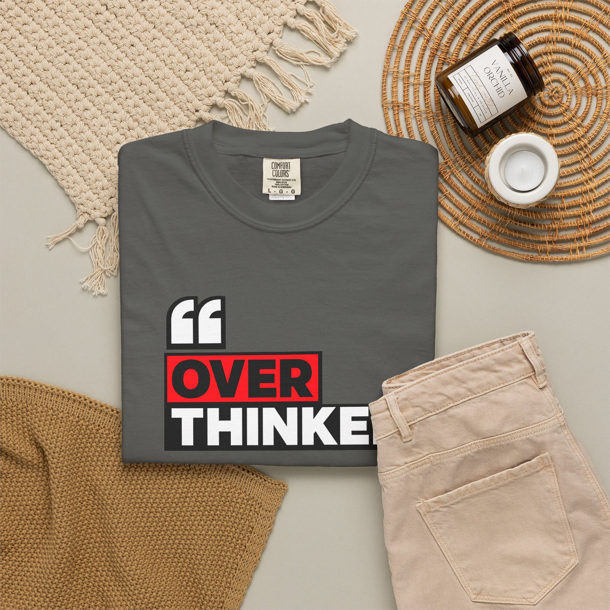 Overthinker Graphic T-Shirt — Bold Red & Black Text Tee
