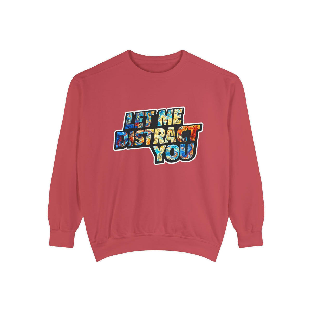 Let Me Distract You Sweatshirt — Colorful Retro Graphic Crewneck