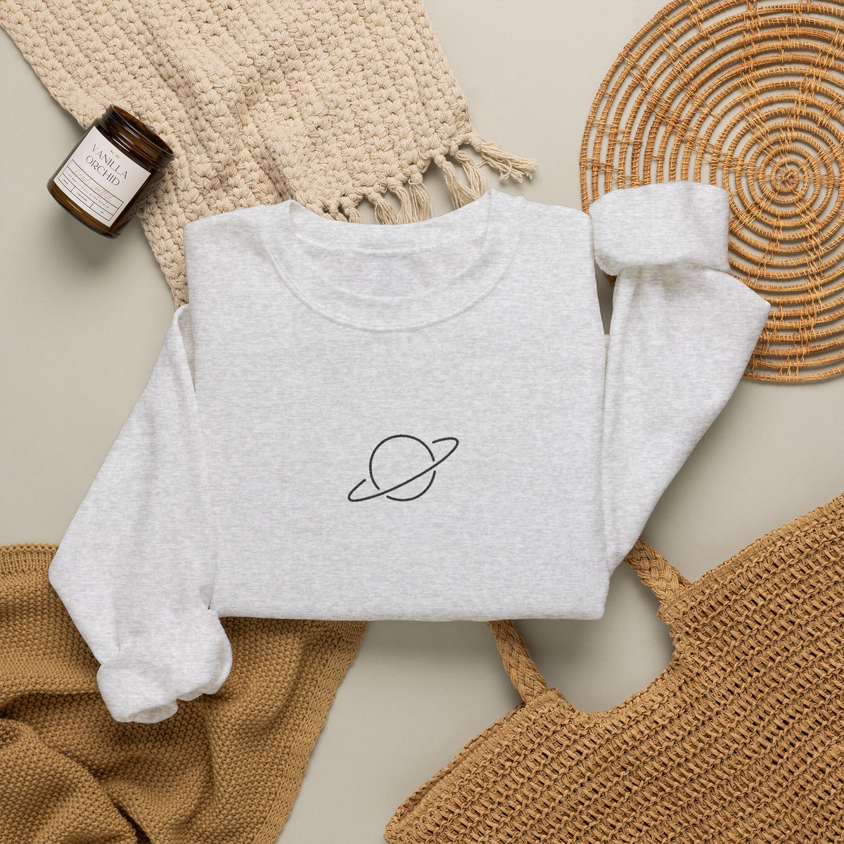 Minimal Planet Crewneck Sweatshirt Embroidered