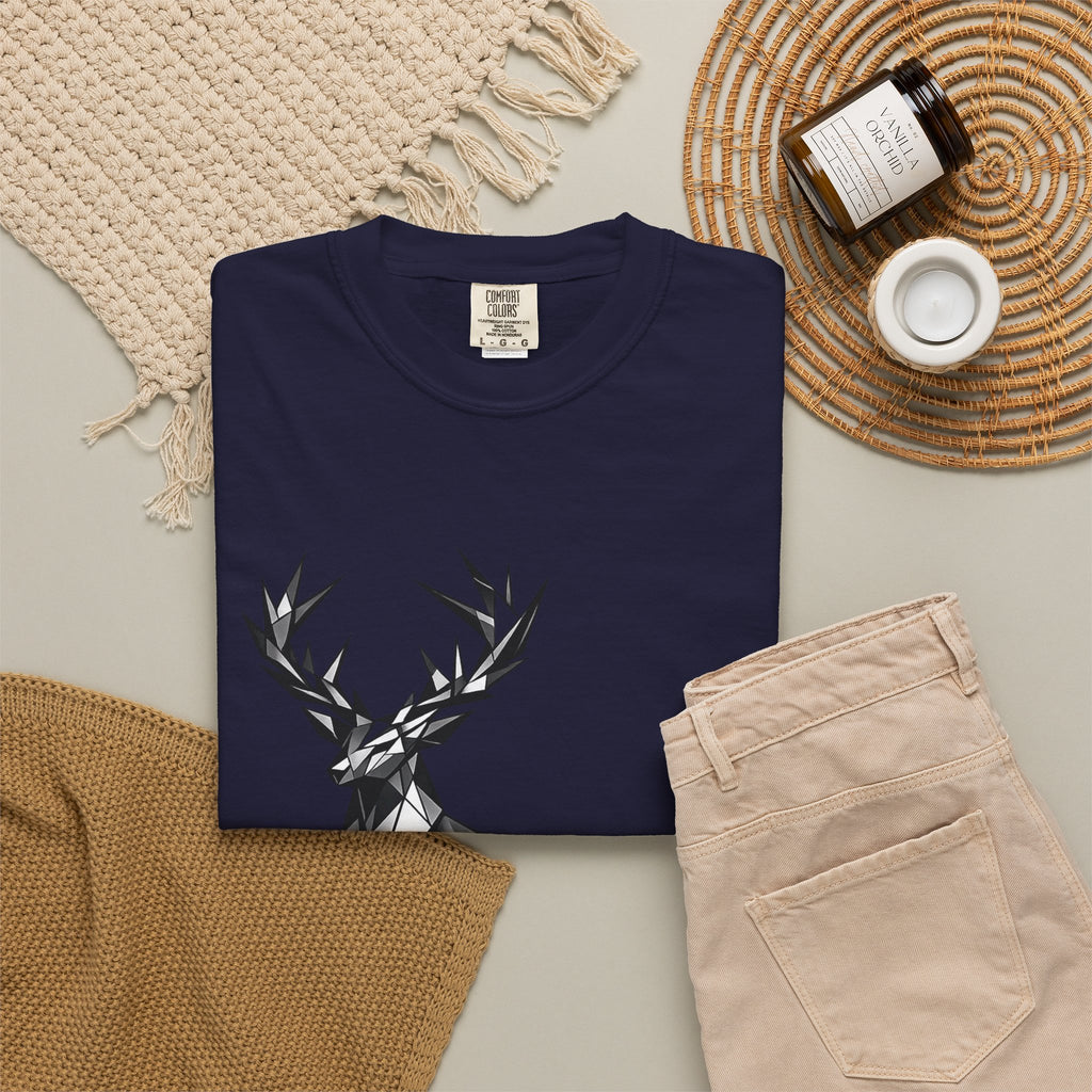 Geometric Stag T-Shirt — Black Polygon Deer Graphic Tee