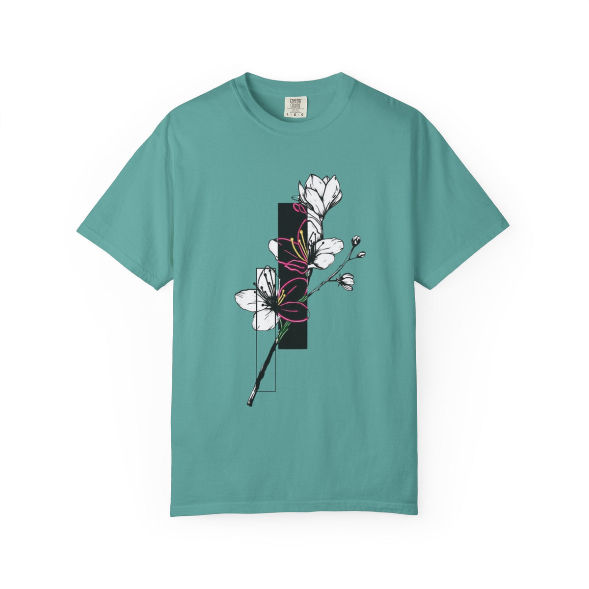 Floral Minimalist T-Shirt — Black Bar Magnolia Graphic