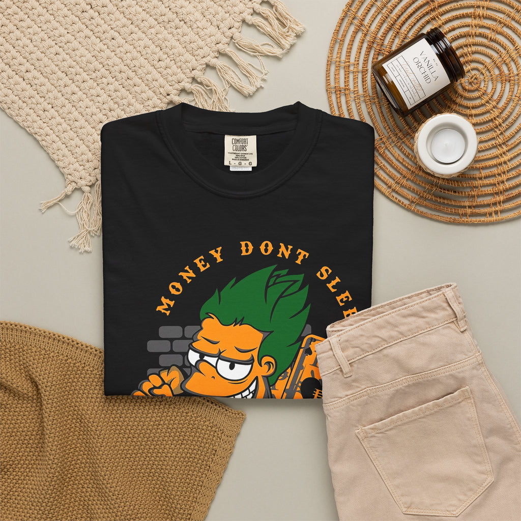 T-Shirt — 'Money Don’t Sleep' Cartoon Hustle Tee