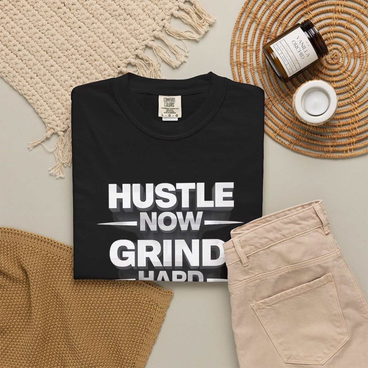 Motivational Hustle T‑Shirt — “Hustle Now, Grind Hard, Succeed Later”