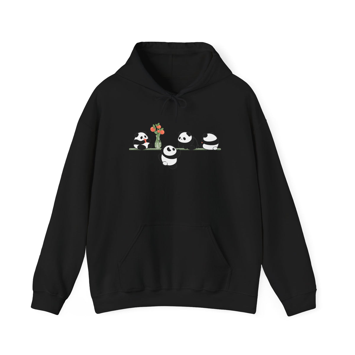 Pandas on a Line Hoodie — Cute Cartoon Pandas Holding Flower Pullover