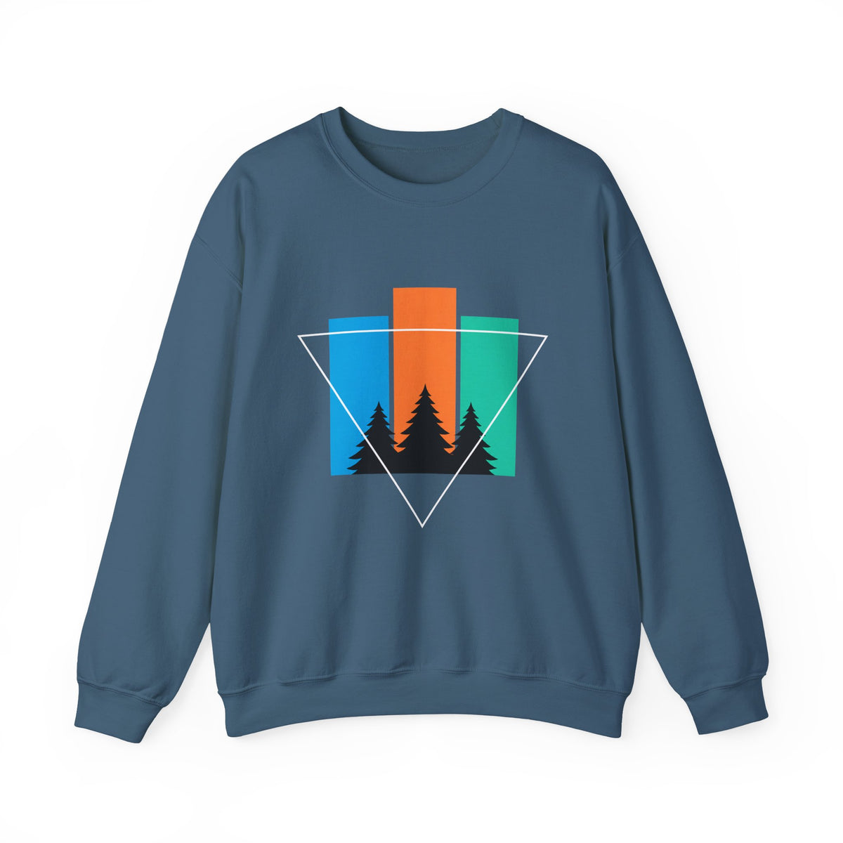 Retro Forest Crewneck Sweatshirt — Colorblock Trees Graphic