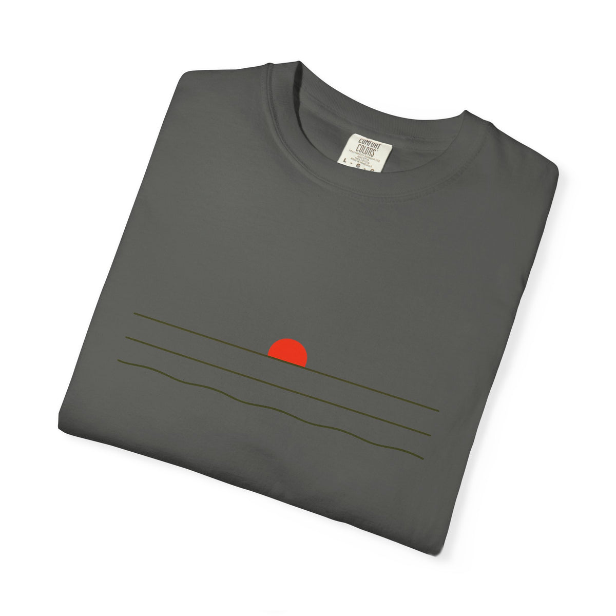 Sunset Minimalist T-Shirt — Red Sun Over Wavy Lines Tee