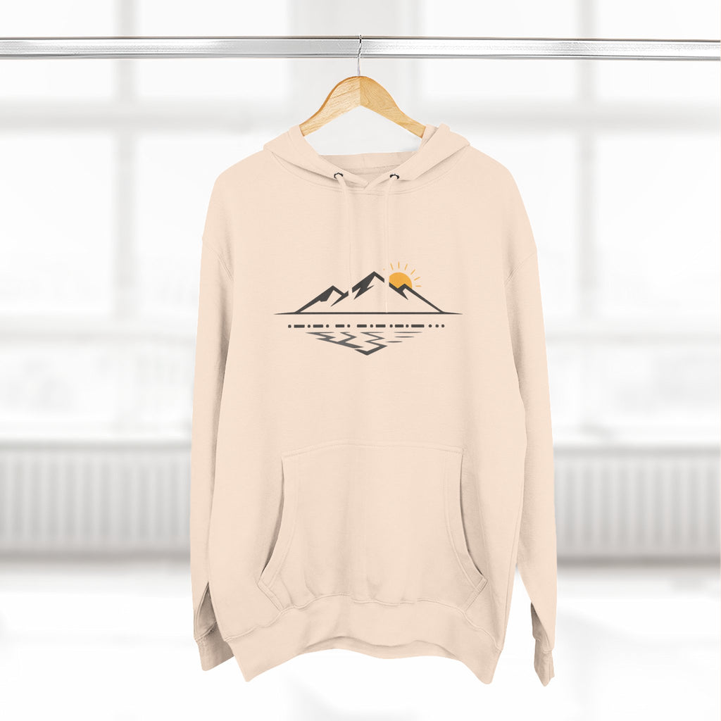 Mountain Sunrise Hoodie — Minimal Outdoor Graphic Pullover