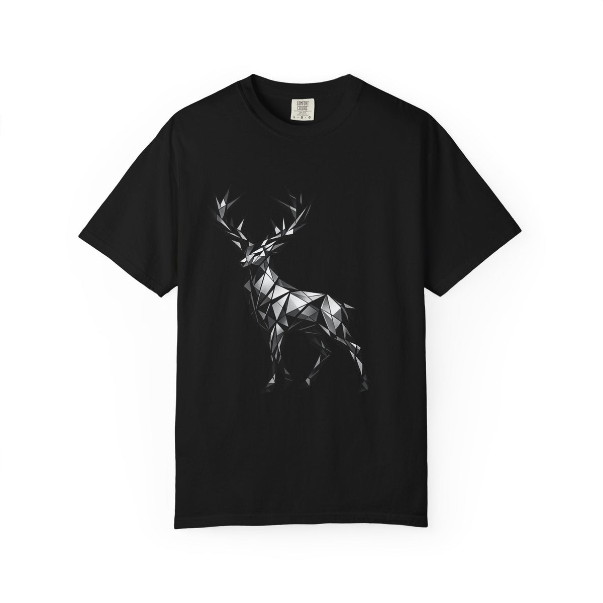 Geometric Stag T-Shirt — Black Polygon Deer Graphic Tee