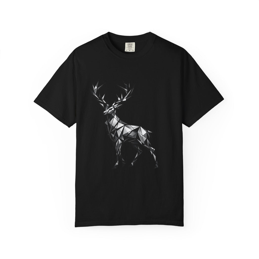 Geometric Stag T-Shirt — Black Polygon Deer Graphic Tee