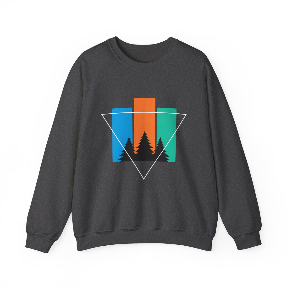Retro Forest Crewneck Sweatshirt — Colorblock Trees Graphic