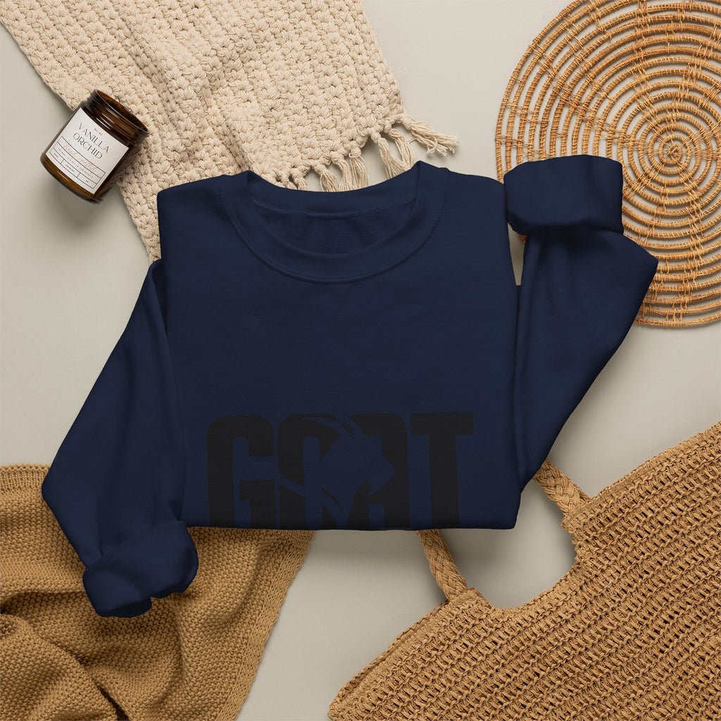 GOAT Graphic Sweatshirt — Athletic "GOAT" Logo Crewneck for Sports Fans