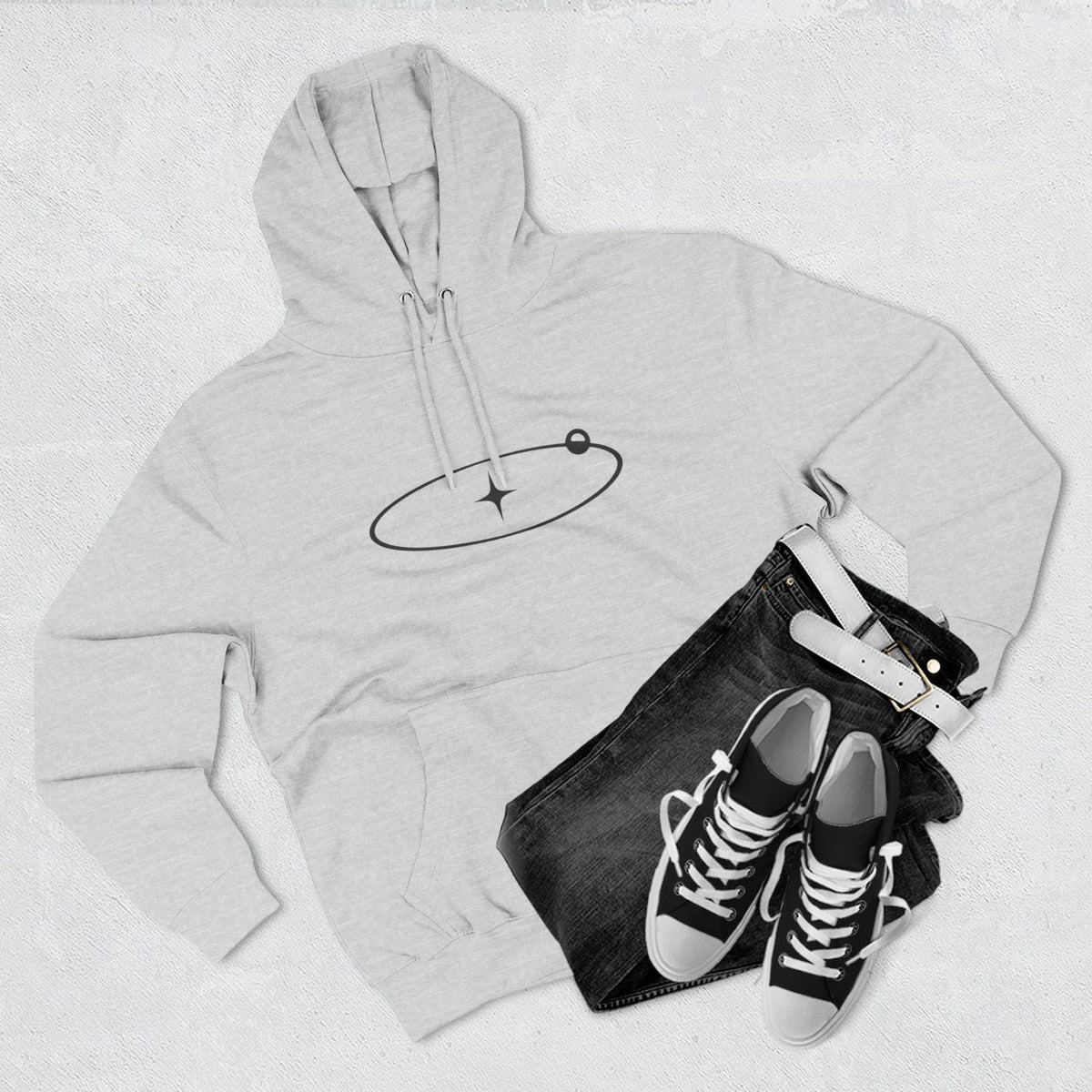 Minimal Orbit Hoodie — Simple Space Graphic Pullover
