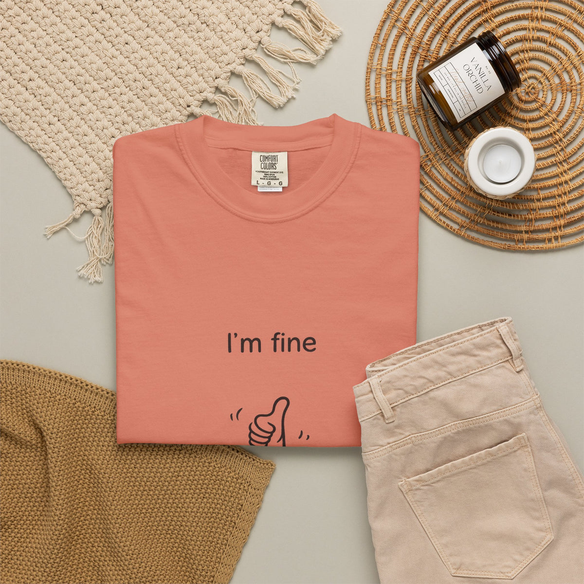 I’m Fine T-Shirt — Minimal Funny Tee with Thumbs-Up Drowning Illustration