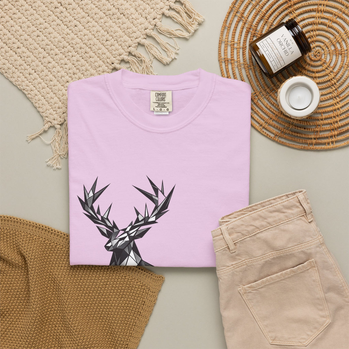 Geometric Stag T-Shirt — Black Polygon Deer Graphic Tee