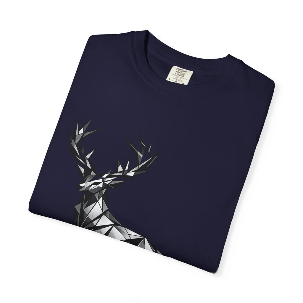 Geometric Stag T-Shirt — Black Polygon Deer Graphic Tee