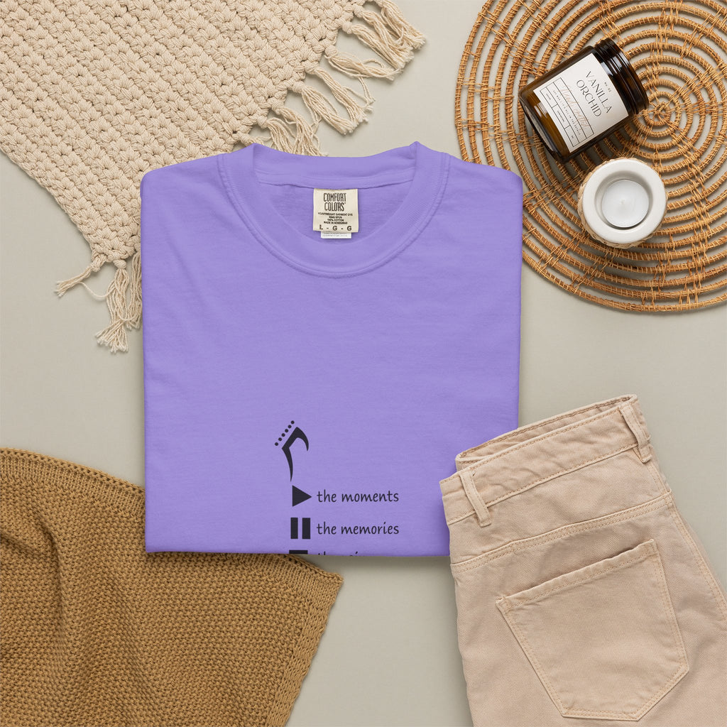 Guitar Silhouette Tee — "Our Moments, Our Memories, Our Music, Our Happiness"