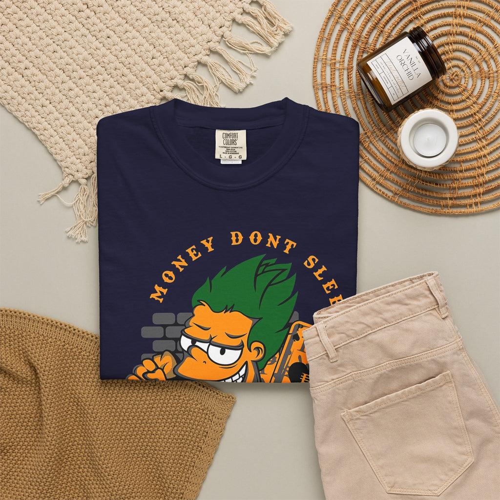 T-Shirt — 'Money Don’t Sleep' Cartoon Hustle Tee