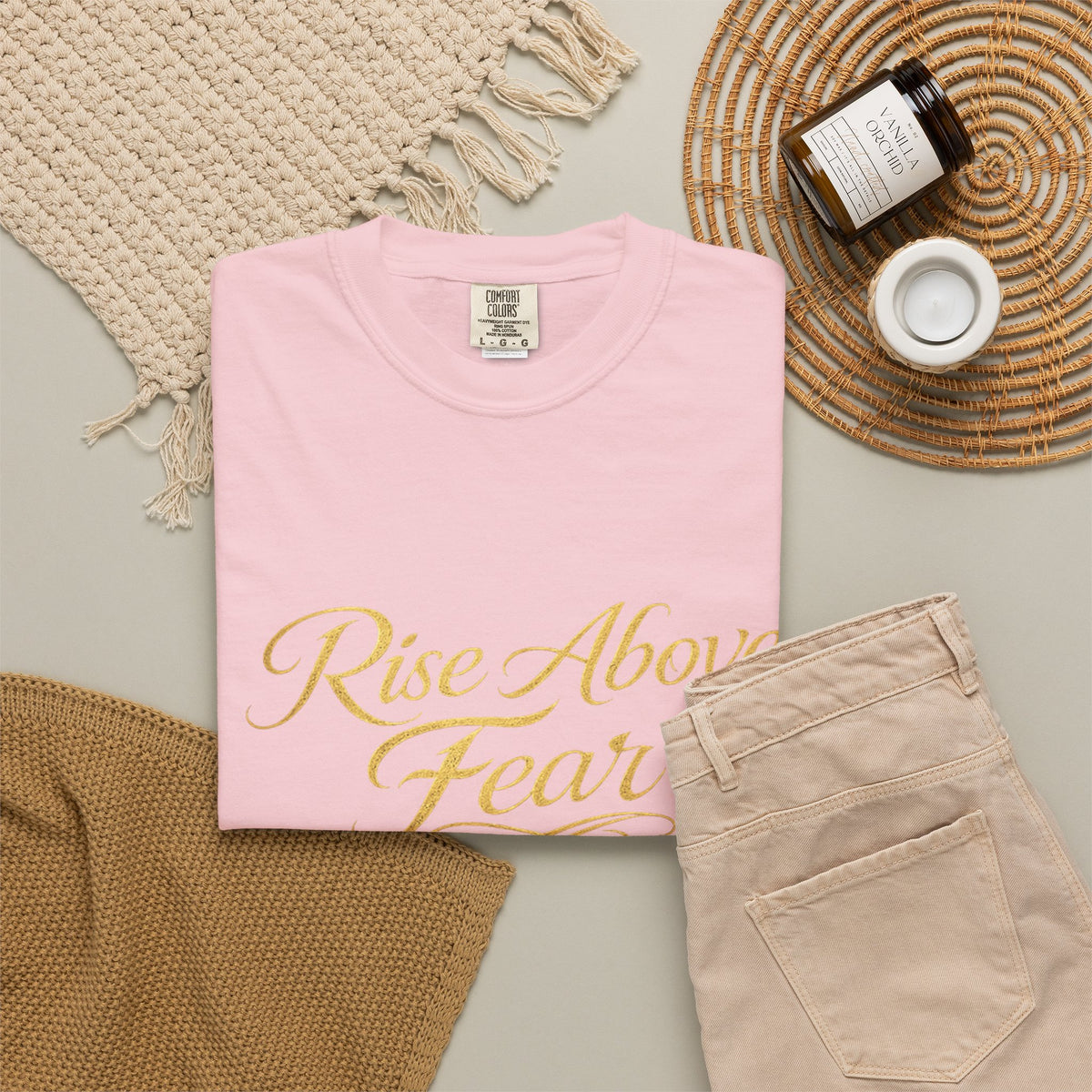 Rise Above Fear T-Shirt — Inspirational Script Graphic Tee