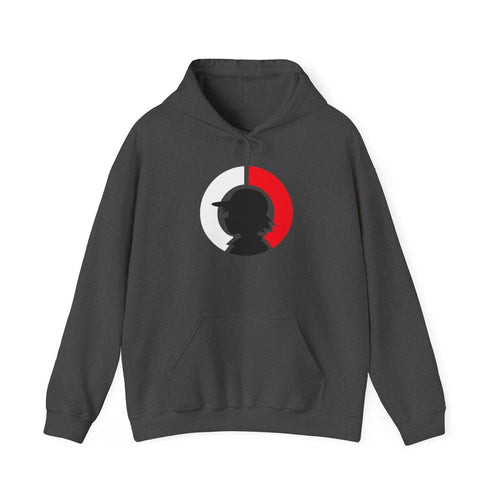 Detective Silhouette Hoodie – Minimal Red Moon Mystery Graphic