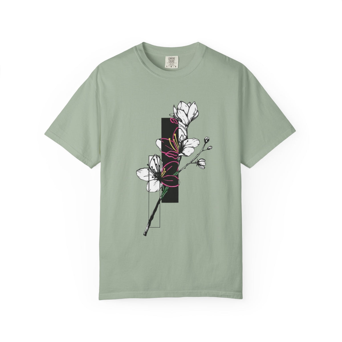 Floral Minimalist T-Shirt — Black Bar Magnolia Graphic