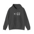 Risk/Reward Graphic Hoodie — “RISK | RICH” Distressed Text Sweatshirt