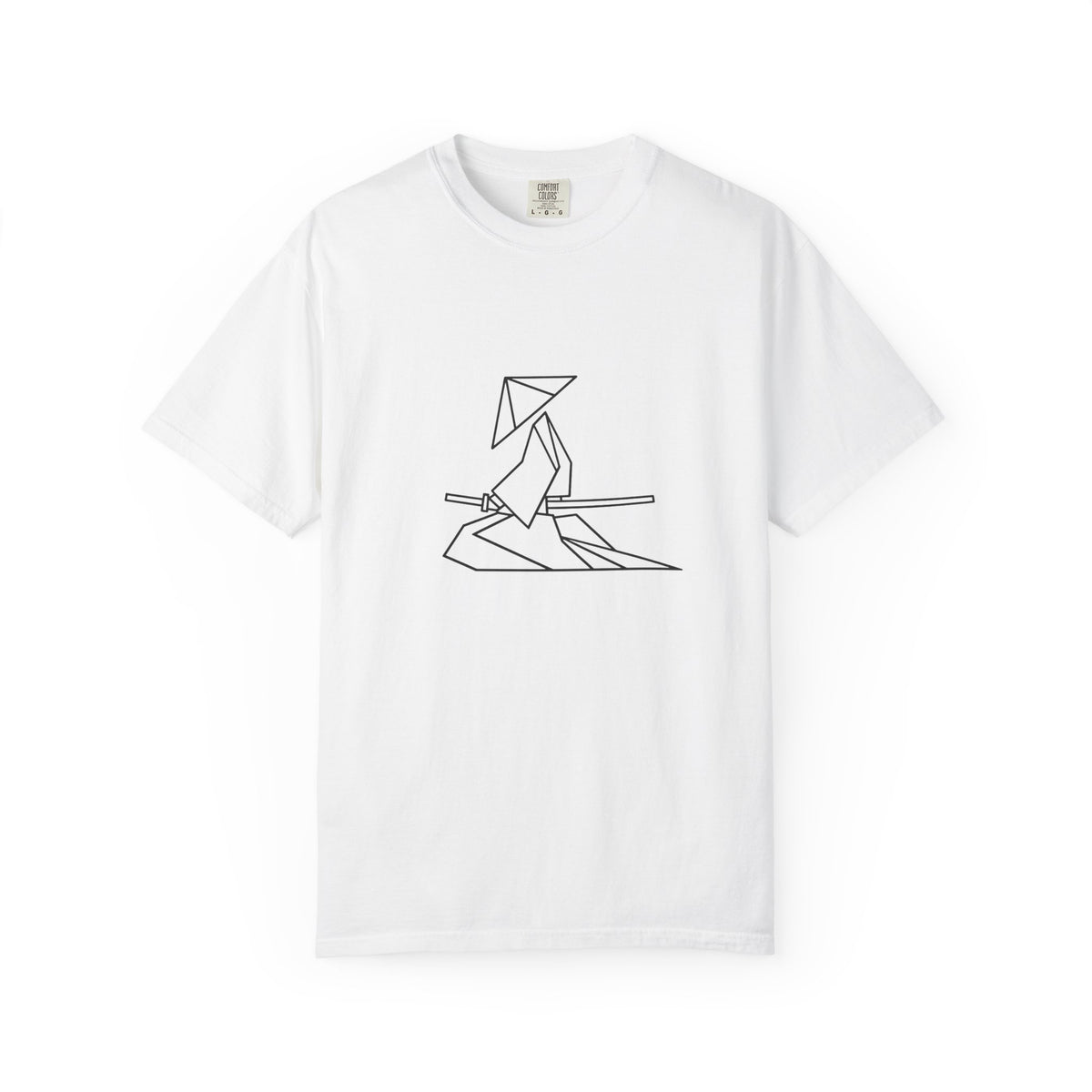 Samurai Line Art T-Shirt — Minimal Origami Swordsman Graphic Tee
