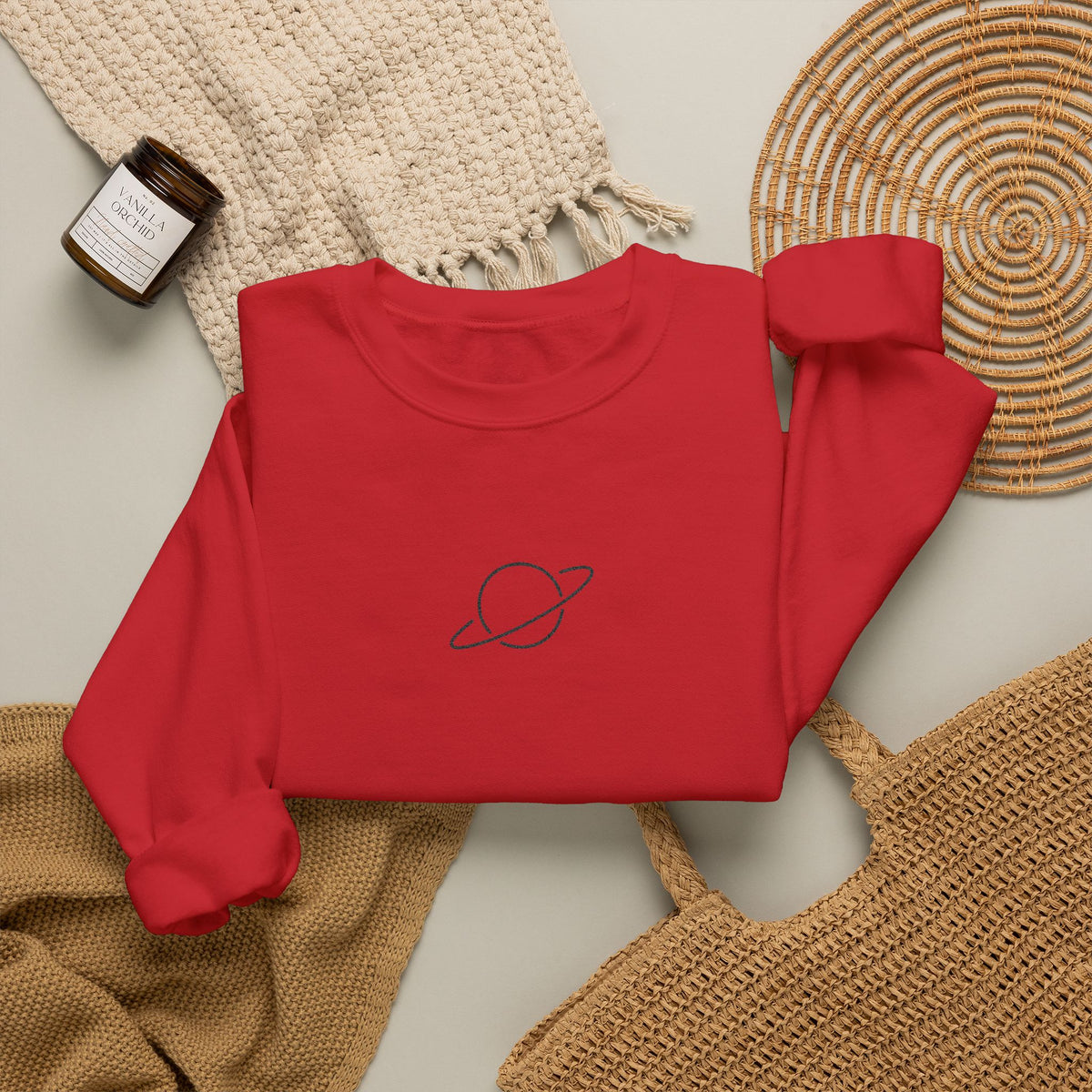 Minimal Planet Crewneck Sweatshirt Embroidered
