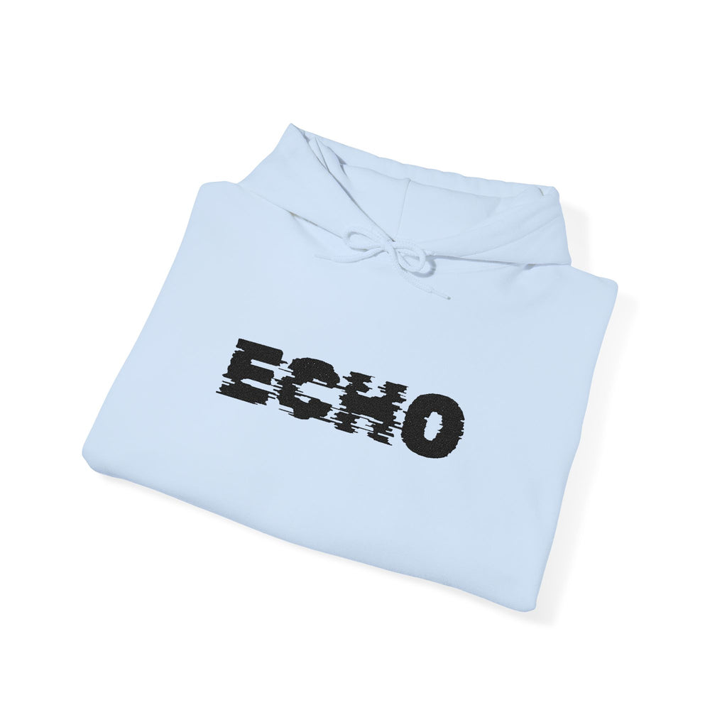 Echo Distressed Logo Hoodie — Retro Grunge Streetwear Pullover