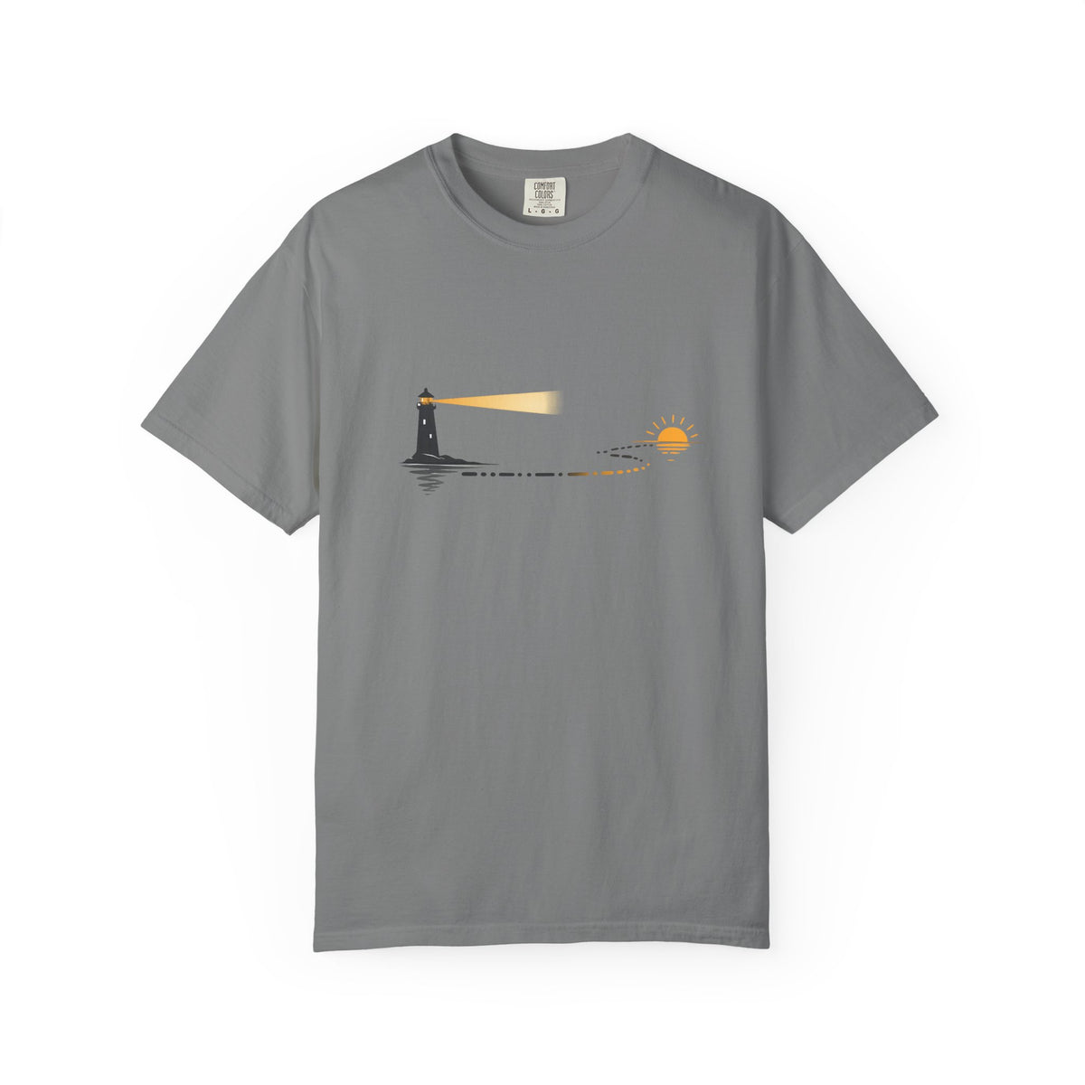 Lighthouse Sunset T-Shirt — Nautical Coastal Tee with Beacon Graphic