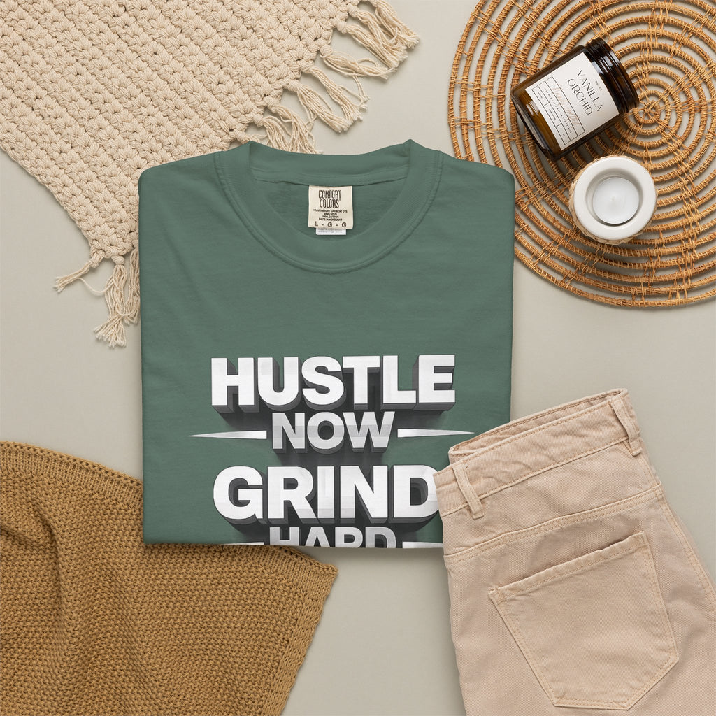 Motivational Hustle T‑Shirt — “Hustle Now, Grind Hard, Succeed Later”