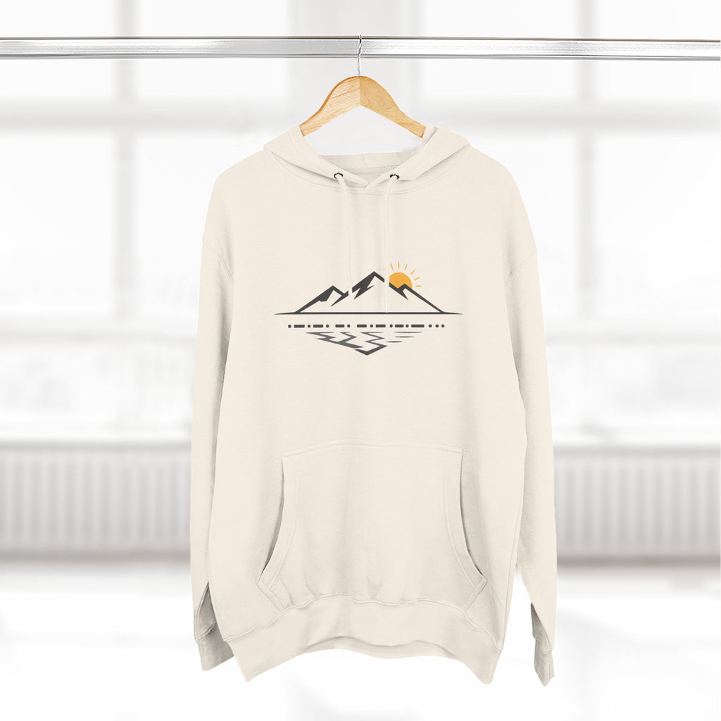 Mountain Sunrise Hoodie — Minimal Outdoor Graphic Pullover