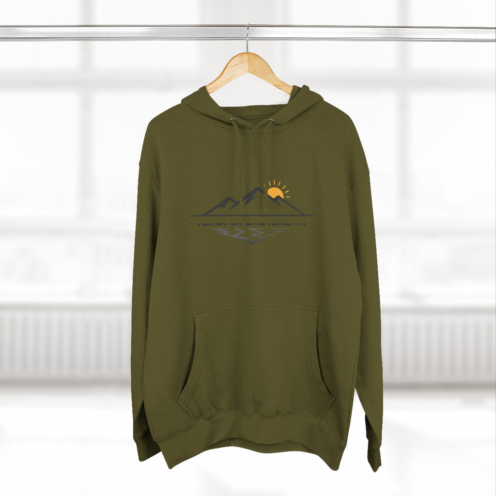 Mountain Sunrise Hoodie — Minimal Outdoor Graphic Pullover
