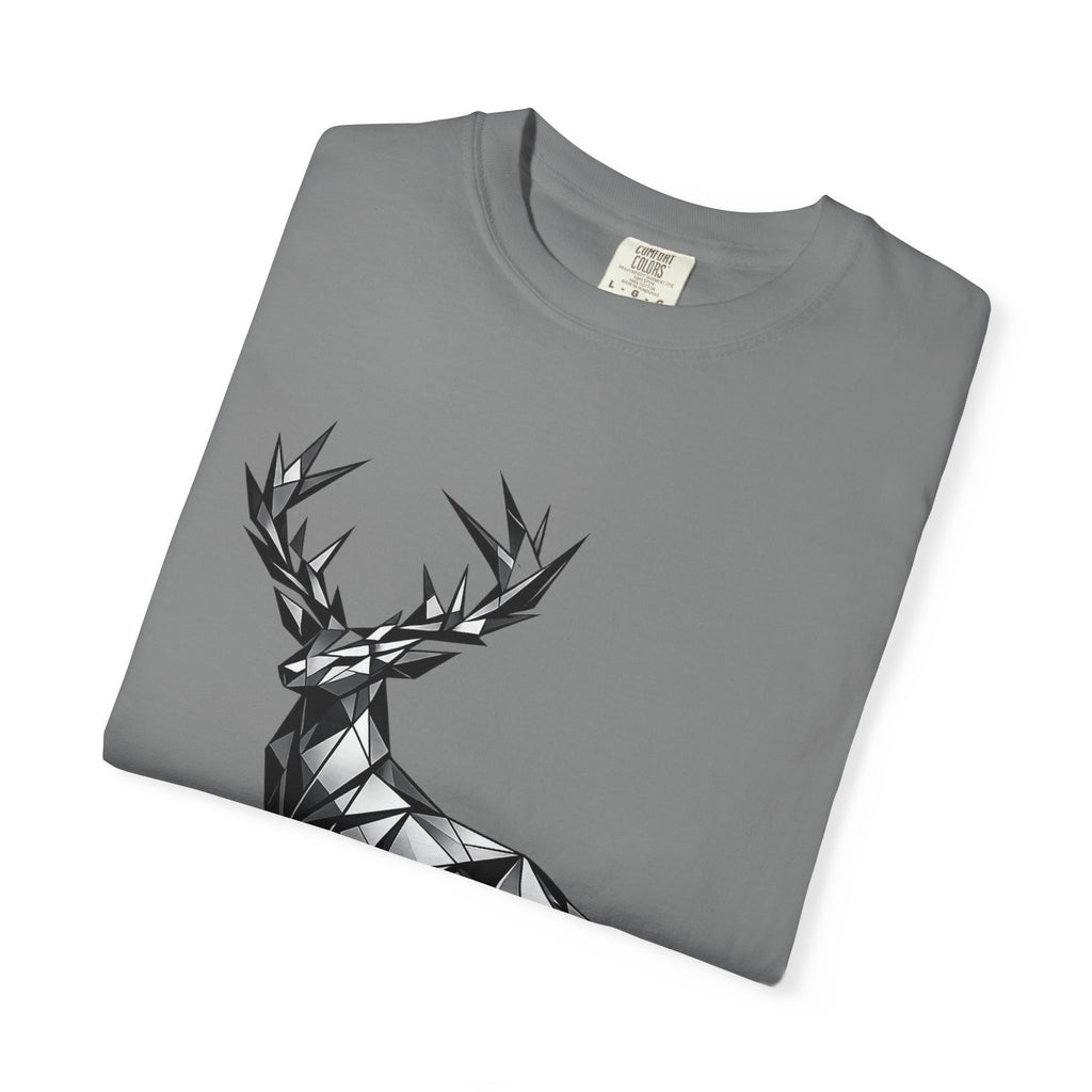 Geometric Stag T-Shirt — Black Polygon Deer Graphic Tee