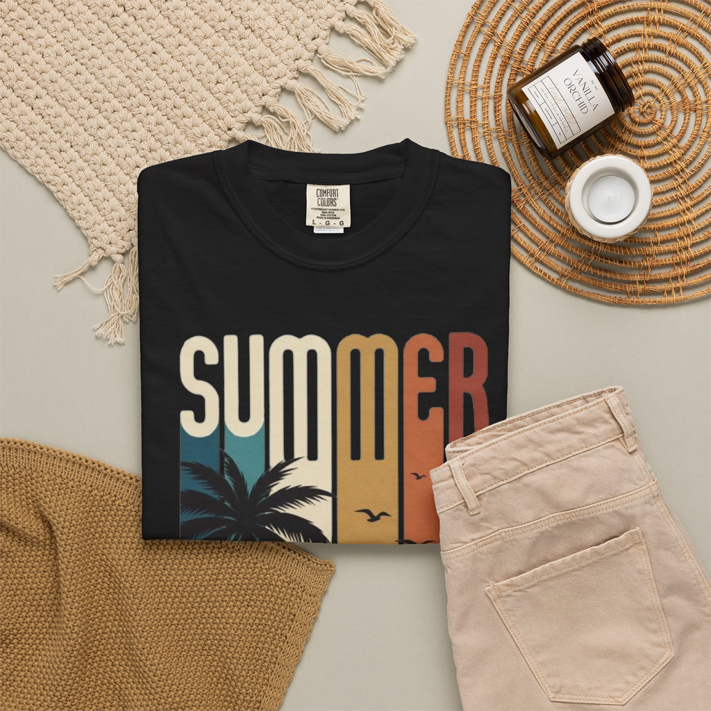 Summer Motorcycle Tee — Retro Palm Tree Beach Graphic T-Shirt