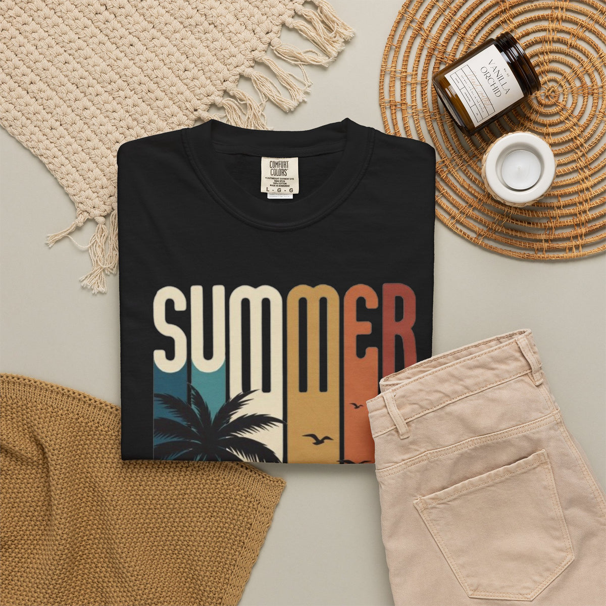 Summer Motorcycle Tee — Retro Palm Tree Beach Graphic T-Shirt