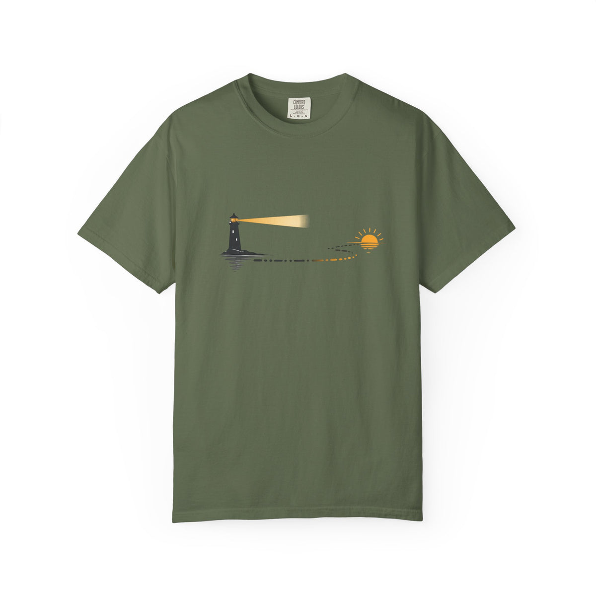Lighthouse Sunset T-Shirt — Nautical Coastal Tee with Beacon Graphic