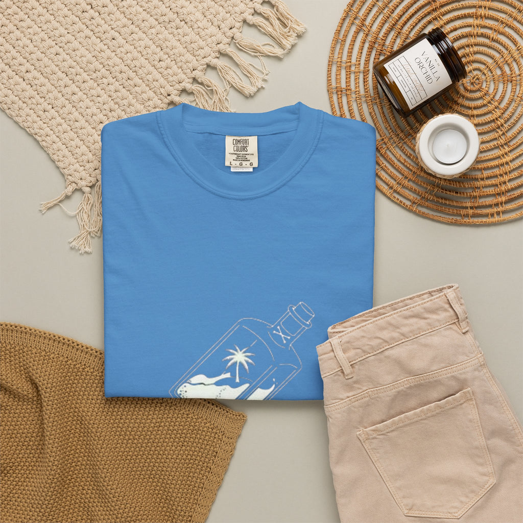 Pocket Island T‑Shirt — Minimal Bottle Isle Graphic Tee
