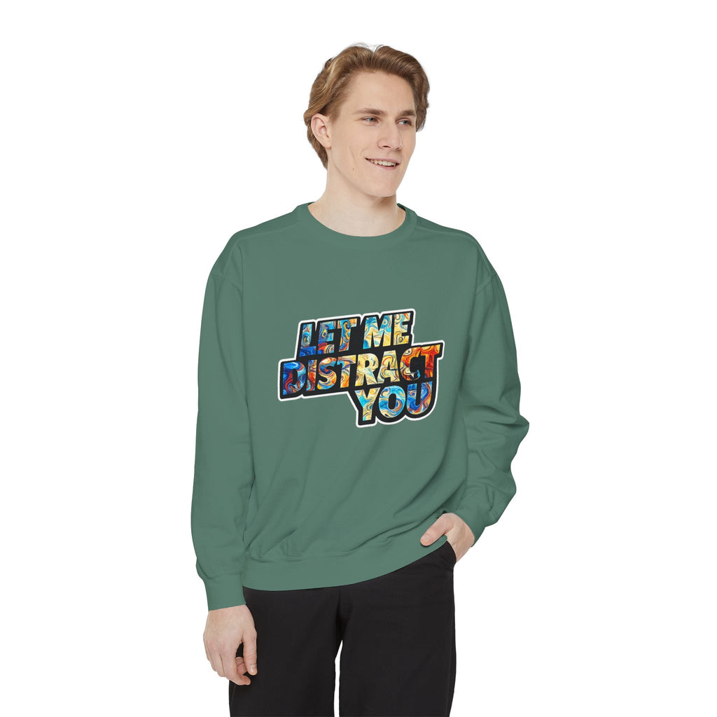 Let Me Distract You Sweatshirt — Colorful Retro Graphic Crewneck
