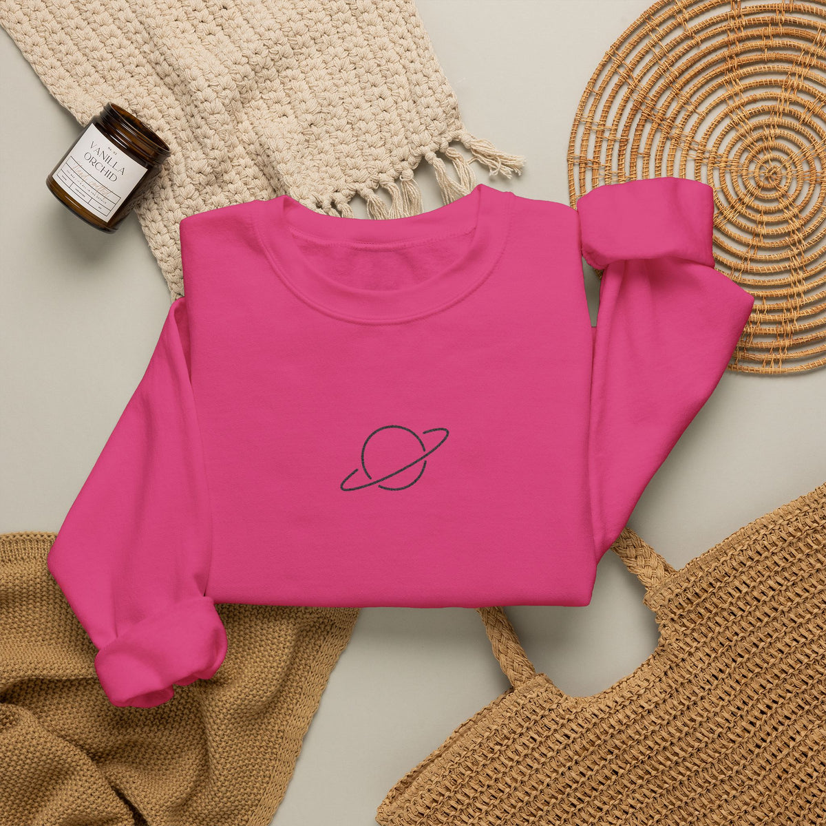Minimal Planet Crewneck Sweatshirt Embroidered