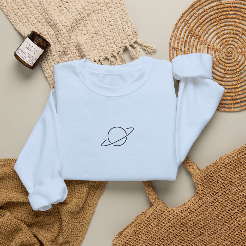 Minimal Planet Crewneck Sweatshirt Embroidered