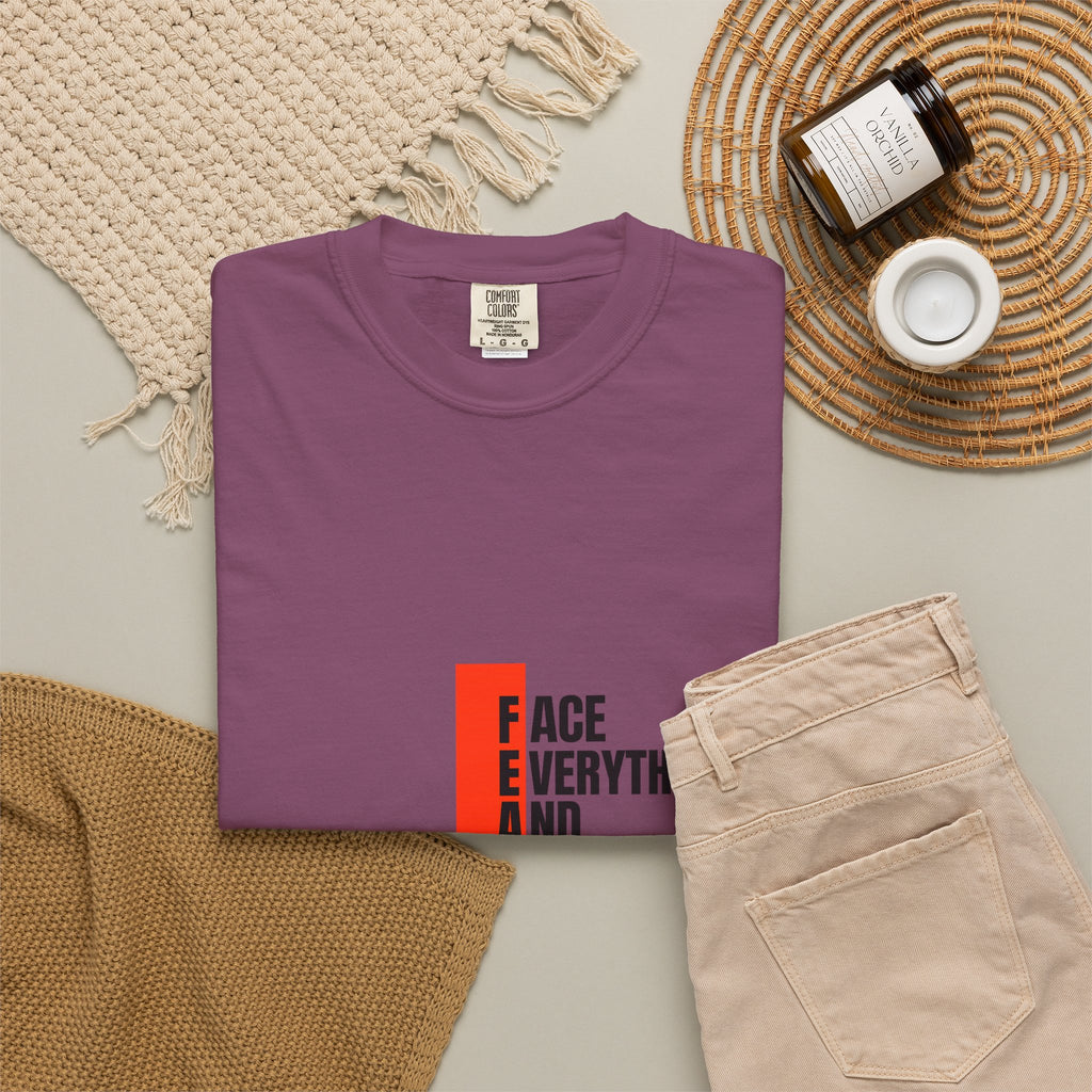 Motivational T-Shirt — "FEAR: Face Everything And Rise" Bold Red Accent