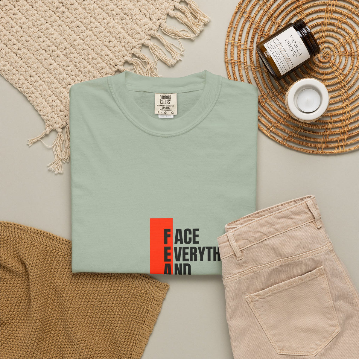 Motivational T-Shirt — "FEAR: Face Everything And Rise" Bold Red Accent